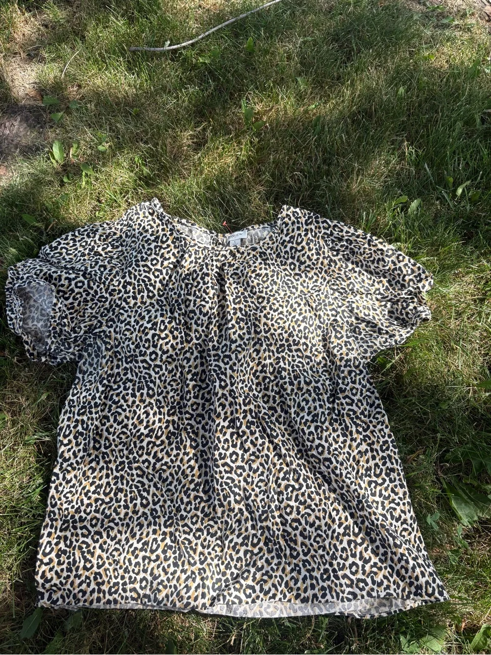 J. Crew Leopard Print Puff Sleeve Blouse in Tan and Black Large